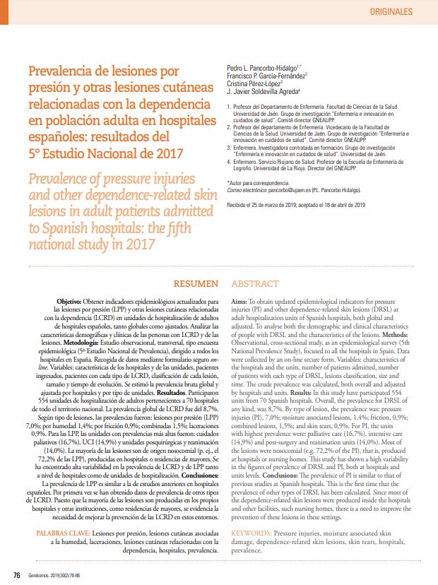 Epidemiología de las UPP en España en 2017. 5º Estudio Nacional de Prevalencia